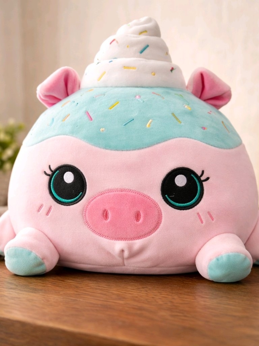Smoochy Pals 13-in Kawaii Pig Plush Toy - Ultrasoft Ice Cream Swirl Super Soft
